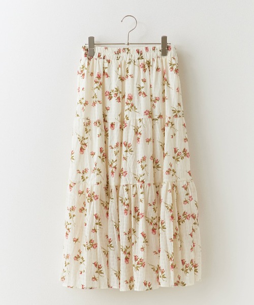 ROOPTOKYO(ループトウキョウ)の「Floral Pattern Tiered Long Skirt / 小花柄 ティアードロングスカート(スカート・レディース・ホワイト/ブラック・FREE)」の1枚目の写真