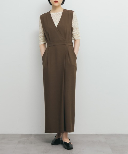 KBF（ケイビーエフ）の「カシュクールラップジャンパースカート（ワンピース・レディース・ブラック/イエロー系その他/ブラウン・ONE）」の3枚目の写真