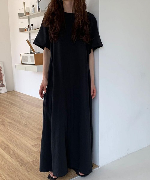 DAY CLOSET(デイ クローゼット)の「レディース 半袖オーバーサイズリラクシーマキシワンピース ルームウェア(ワンピース・レディース・ブルー/ブラック/ラベンダー/ベージュ/ホワイト・FREE)」の1枚目の写真