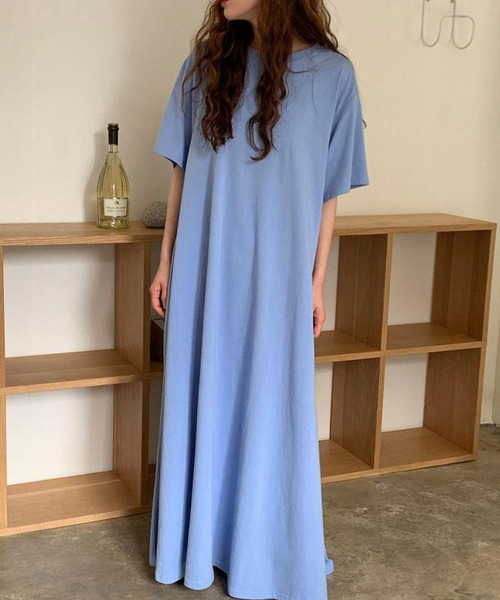 DAY CLOSET(デイ クローゼット)の「レディース 半袖オーバーサイズリラクシーマキシワンピース ルームウェア(ワンピース・レディース・ブルー/ブラック/ラベンダー/ベージュ/ホワイト・FREE)」の13枚目の写真