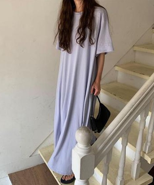 DAY CLOSET(デイ クローゼット)の「レディース 半袖オーバーサイズリラクシーマキシワンピース ルームウェア(ワンピース・レディース・ブルー/ブラック/ラベンダー/ベージュ/ホワイト・FREE)」の16枚目の写真