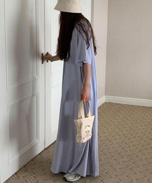 DAY CLOSET(デイ クローゼット)の「レディース 半袖オーバーサイズリラクシーマキシワンピース ルームウェア(ワンピース・レディース・ブルー/ブラック/ラベンダー/ベージュ/ホワイト・FREE)」の9枚目の写真