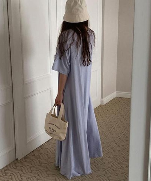 DAY CLOSET(デイ クローゼット)の「レディース 半袖オーバーサイズリラクシーマキシワンピース ルームウェア(ワンピース・レディース・ブルー/ブラック/ラベンダー/ベージュ/ホワイト・FREE)」の10枚目の写真