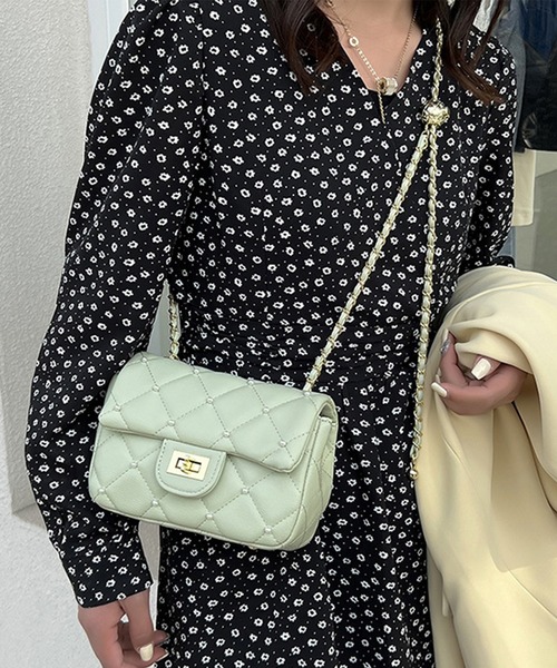 Lace Ladies(レースレディース)の「コンパクト スクエア キルティング チェーン ショルダーバッグ(ショルダーバッグ・レディース・ブラック/アイボリー/ミント/ピンク・FREE)」の9枚目の写真