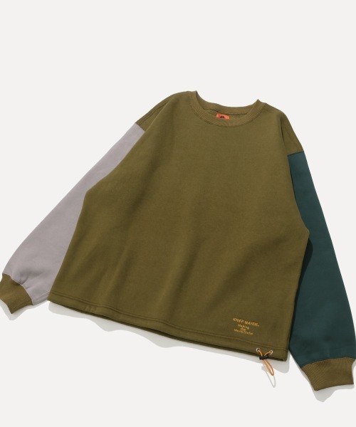 KRIFF MAYER（クリフメイヤー）の「裏起毛レトロカラークルー（スウェット・メンズ・オートミール/カーキ/グレイッシュベージュ/ネイビー・MEDIUM/X-LARGE/LARGE）」の3枚目の写真