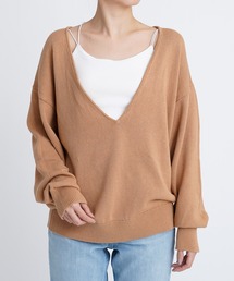 【YANUK】ビッグVネックニット/グレー/F YANUK（ヤヌーク）｜ニット/セーター一覧 - WEAR