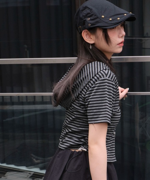 WEGO(ウィゴー)の「WEGO/ボーダーサイドドロストWジップパーカー(カーディガン/ボレロ・レディース・グレー系その他5・FREE)」の7枚目の写真