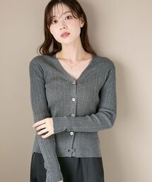 《手洗い可能》スパンコールリブVネックカーディガン