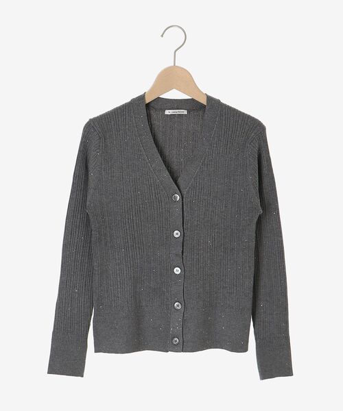 le.coeur blanc（ルクールブラン）の「《手洗い可能》スパンコールリブVネックカーディガン（カーディガン/ボレロ・レディース・チャコールグレー/グリーン/ブラウン・38）」の4枚目の写真