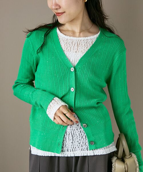 le.coeur blanc（ルクールブラン）の「《手洗い可能》スパンコールリブVネックカーディガン（カーディガン/ボレロ・レディース・チャコールグレー/グリーン/ブラウン・38）」の21枚目の写真