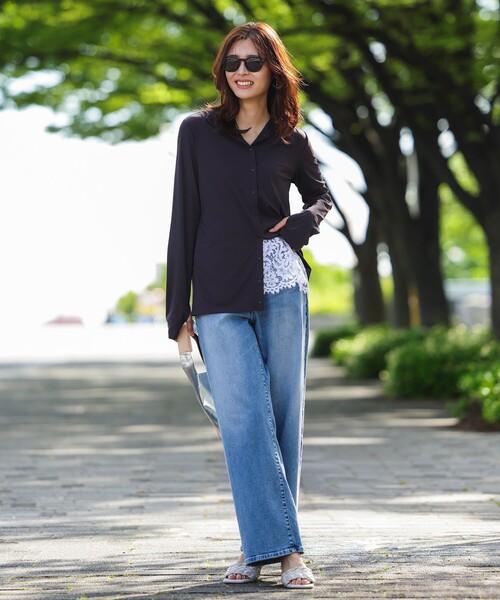 UNFILO(アンフィーロ)の「【UNFILO DENIM/新色追加】撥水ストレッチ ルーズワイドデニム(その他パンツ・レディース・ネイビー系/スカイブルー系1/ライトグレー系1/サックスブルー系1/ホワイト系/スカイブルー系・XX-LARGE/X-LARGE)」の5枚目の写真