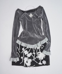 musubore(X{)bi-color flocky frill tops / tbL[tgbvX(TVc/Jbg\[)