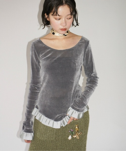 bi-color flocky frill tops / フロッキーフリルトップス（Tシャツ