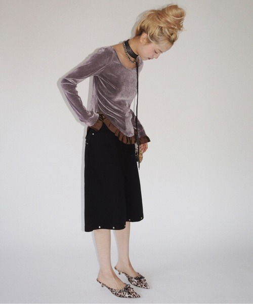 musubore(ムスボレ)の「bi-color flocky frill tops / フロッキーフリルトップス(Tシャツ/カットソー・レディース・グレー/パープル・FREE)」の15枚目の写真