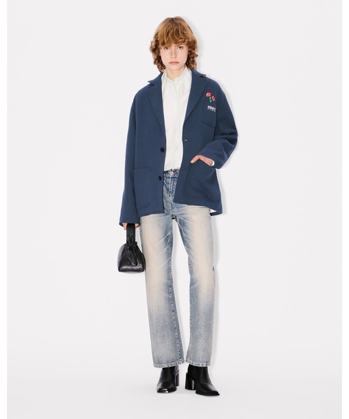 ア*ド様 美品✨️ KENZO フランス製 80s-90s ノーカラー ジャケッ セール】'KENZO Archive Bouquet' エンブロイド ワークウエア