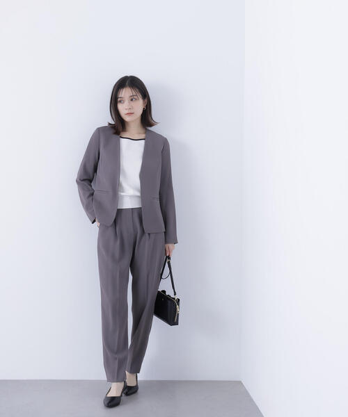 ナチュラルビューティーベーシック　ノーカラージャケット&パンツ リネンライク SETUP ノーカラージャケット | NATURAL BEAUTY