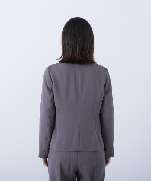 【Natural beauty basic】ノーカラージャケット（ネイビー） ◇ストレッチツイルセットアップシリーズ ノーカラージャケット
