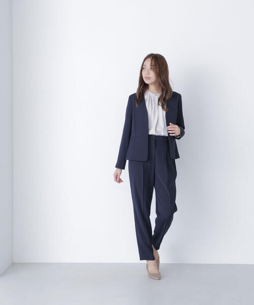 【美品】ナチュラルビューティーベーシック ノーカラー セットアップ ネイビー NATURAL BEAUTY BASIC ネイビーノーカラーセットアップM