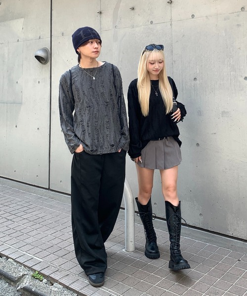 link lot(リンクロット)の「ダメージ加工ビッグシルエット無地ニットソー(Tシャツ/カットソー・メンズ・ネイビー/ダークグレー/ブラック・S/M)」の15枚目の写真