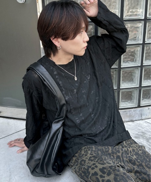 link lot(リンクロット)の「ダメージ加工ビッグシルエット無地ニットソー(Tシャツ/カットソー・メンズ・ネイビー/ダークグレー/ブラック・S/M)」の8枚目の写真
