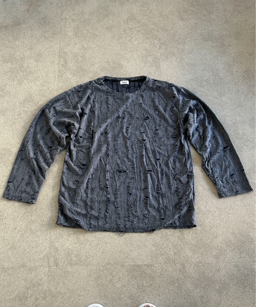 link lot(リンクロット)の「ダメージ加工ビッグシルエット無地ニットソー(Tシャツ/カットソー・メンズ・ネイビー/ダークグレー/ブラック・S/M)」の4枚目の写真