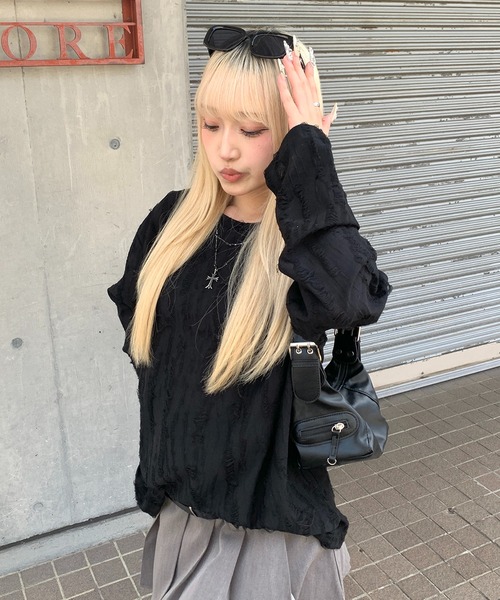 link lot(リンクロット)の「ダメージ加工ビッグシルエット無地ニットソー(Tシャツ/カットソー・メンズ・ネイビー/ダークグレー/ブラック・S/M)」の18枚目の写真