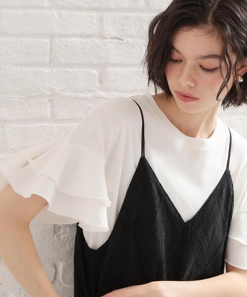 THE SHOP TK (ザ ショップ ティーケー )の「【汗染み防止】袖フリルTシャツ【UVカット/洗濯機OK】(Tシャツ/カットソー・レディース・オフホワイト/サックスブルー/ブラウン系/スミクロ・13/12)」の2枚目の写真