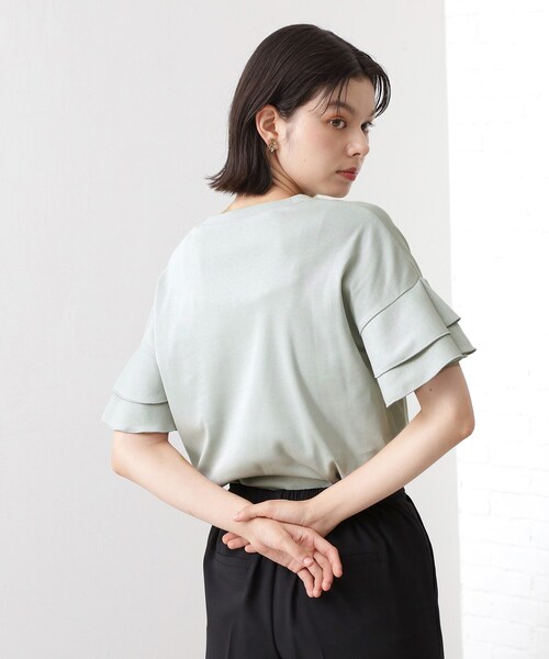 THE SHOP TK (ザ ショップ ティーケー )の「【汗染み防止】袖フリルTシャツ【UVカット/洗濯機OK】(Tシャツ/カットソー・レディース・オフホワイト/サックスブルー/ブラウン系/スミクロ・13/12)」の13枚目の写真