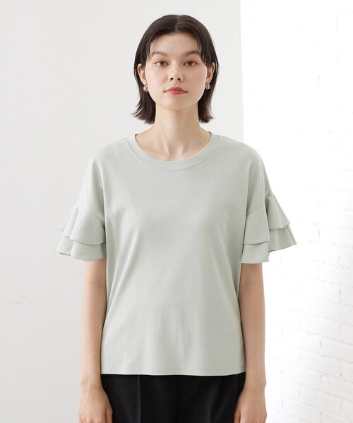 THE SHOP TK (ザ ショップ ティーケー )の「【汗染み防止】袖フリルTシャツ【UVカット/洗濯機OK】(Tシャツ/カットソー・レディース・オフホワイト/サックスブルー/ブラウン系/スミクロ・13/12)」の10枚目の写真