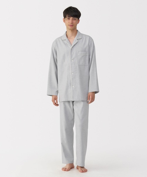 紳士 脇に縫い目のない フランネル長袖パジャマ（ルームウェア