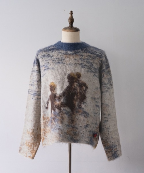 SHINYAKOZUKA(シンヤコヅカ)の「Kroyer(ニット/セーター・メンズ・ライトブルーグレー/ブラック×グレー・MEDIUM/SMALL)」の1枚目の写真