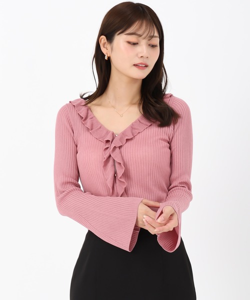 MISCH MASCH(ミッシュマッシュ)の「ラッフルシアーカーディガン(カーディガン/ボレロ・レディース・ライトグレー/ピンク/ブラウン・フリ-)」の9枚目の写真