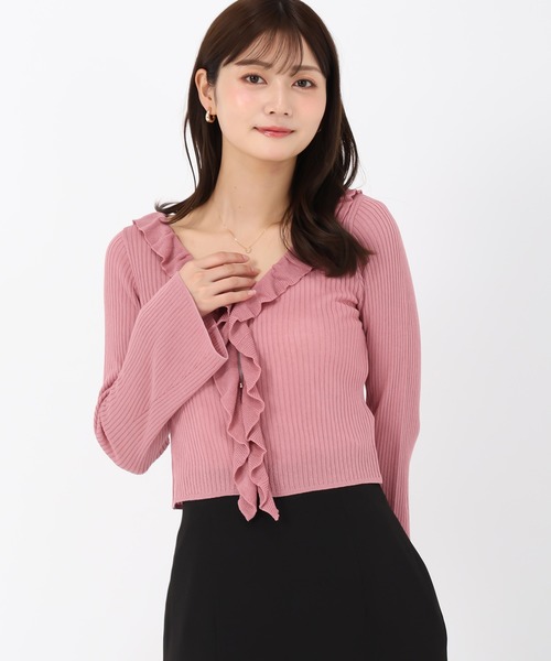 MISCH MASCH(ミッシュマッシュ)の「ラッフルシアーカーディガン(カーディガン/ボレロ・レディース・ライトグレー/ピンク/ブラウン・フリ-)」の10枚目の写真