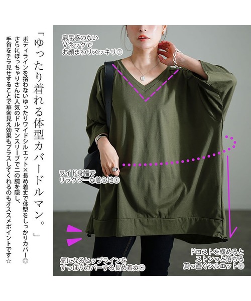 GOLDJAPAN(ゴールドジャパン)の「Vネックバックドロストチュニック【大きいサイズ対応】(チュニック・レディース・チャコールグレー/ブラック/カーキ/ホワイト/ネイビー・LL~3L/4L~5L)」の8枚目の写真