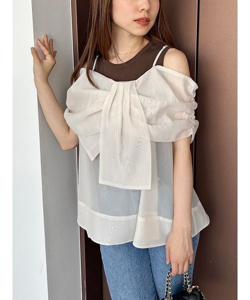 【試着のみ】SNIDEL カットソー デザインブラウスSETノースリカットソー（Tシャツ/カットソー
