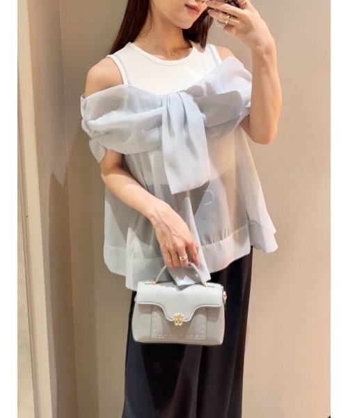 SNIDEL(スナイデル)の「デザインブラウスSETノースリカットソー(Tシャツ/カットソー・レディース・ホワイト/ブラウン/ライトブルー・F)」の2枚目の写真