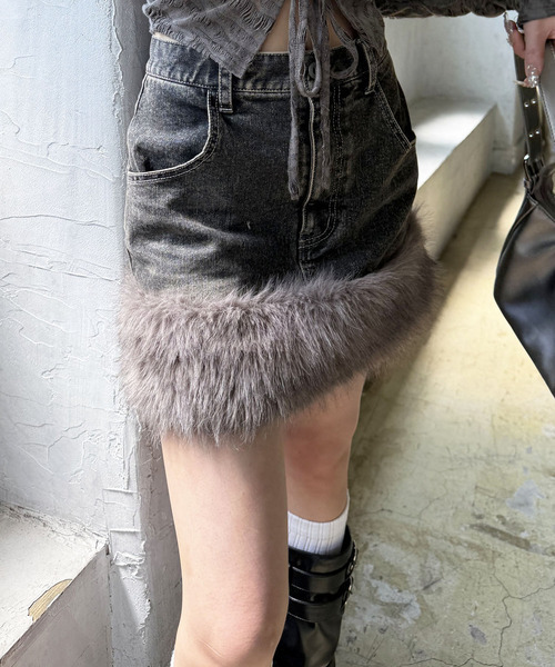 SPIRALGIRL（スパイラルガール）の「ファーデニムスカート（デニムスカート・レディース・ブラック/ブルー・FREE）」の10枚目の写真