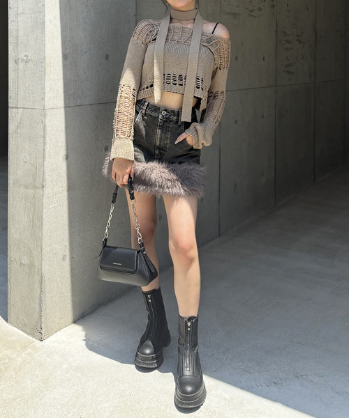 SPIRALGIRL（スパイラルガール）の「ファーデニムスカート（デニムスカート・レディース・ブラック/ブルー・FREE）」の16枚目の写真