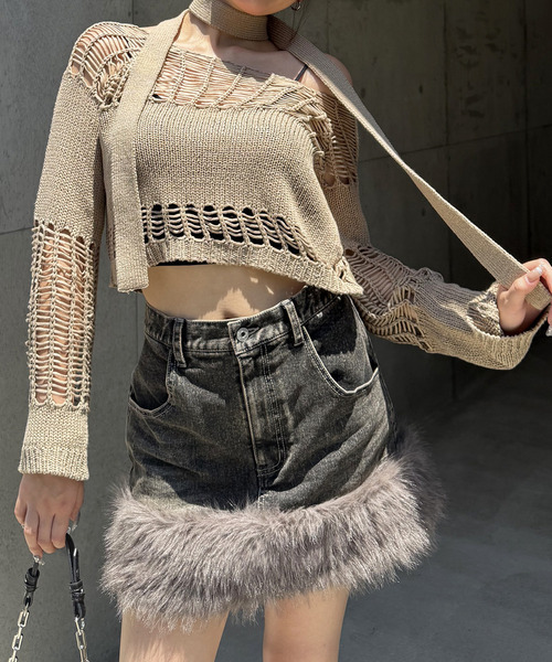 SPIRALGIRL（スパイラルガール）の「ファーデニムスカート（デニムスカート・レディース・ブラック/ブルー・FREE）」の17枚目の写真