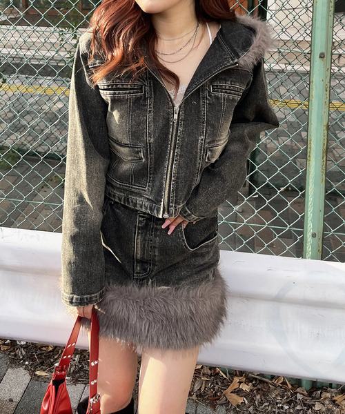 SPIRALGIRL（スパイラルガール）の「ファーデニムスカート（デニムスカート・レディース・ブラック/ブルー・FREE）」の21枚目の写真