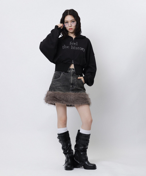 SPIRALGIRL（スパイラルガール）の「ファーデニムスカート（デニムスカート・レディース・ブラック/ブルー・FREE）」の3枚目の写真