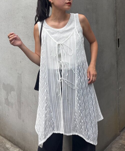 CIAOPANIC TYPY（チャオパニックティピー）の「2WAYイレギュラーヘムレースアソートキャミチュニック（タンクトップ・レディース・ブラック/ブラウン/ホワイト・ONE SIZE）」の9枚目の写真