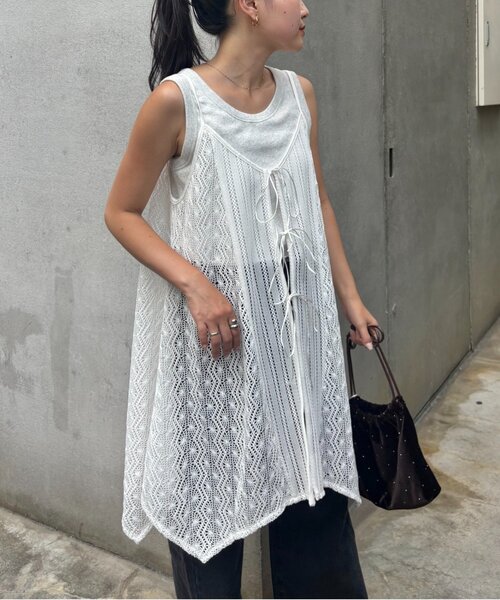 CIAOPANIC TYPY（チャオパニックティピー）の「2WAYイレギュラーヘムレースアソートキャミチュニック（タンクトップ・レディース・ブラック/ブラウン/ホワイト・ONE SIZE）」の10枚目の写真