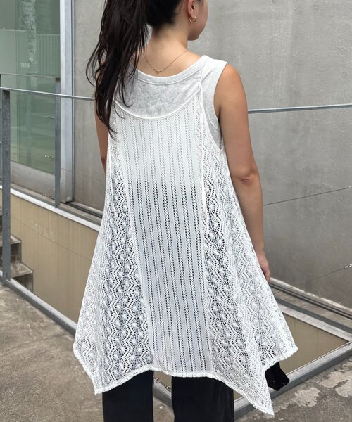 CIAOPANIC TYPY（チャオパニックティピー）の「2WAYイレギュラーヘムレースアソートキャミチュニック（タンクトップ・レディース・ブラック/ブラウン/ホワイト・ONE SIZE）」の12枚目の写真