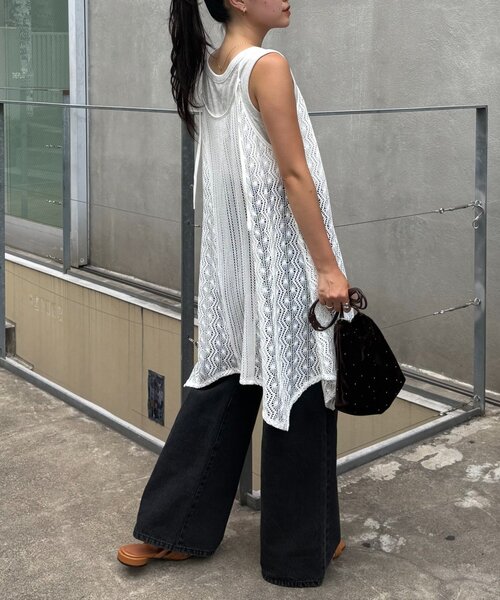 CIAOPANIC TYPY（チャオパニックティピー）の「2WAYイレギュラーヘムレースアソートキャミチュニック（タンクトップ・レディース・ブラック/ブラウン/ホワイト・ONE SIZE）」の15枚目の写真