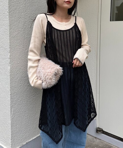 CIAOPANIC TYPY（チャオパニックティピー）の「2WAYイレギュラーヘムレースアソートキャミチュニック（タンクトップ・レディース・ブラック/ブラウン/ホワイト・ONE SIZE）」の18枚目の写真