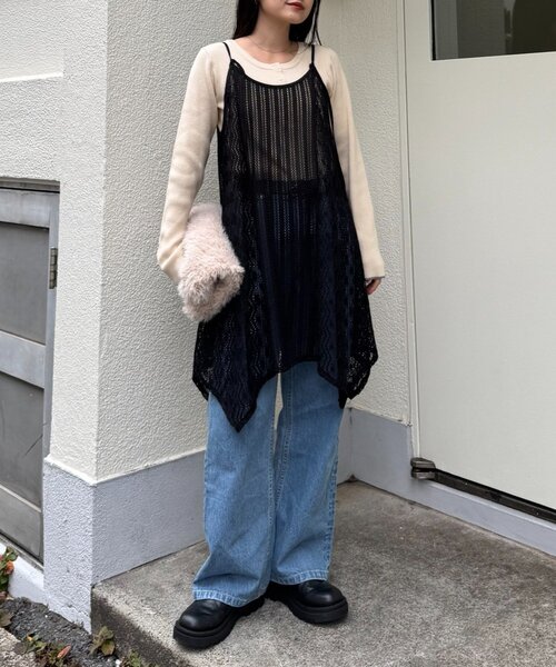 CIAOPANIC TYPY（チャオパニックティピー）の「2WAYイレギュラーヘムレースアソートキャミチュニック（タンクトップ・レディース・ブラック/ブラウン/ホワイト・ONE SIZE）」の19枚目の写真