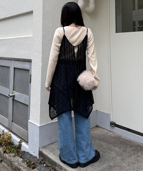 CIAOPANIC TYPY（チャオパニックティピー）の「2WAYイレギュラーヘムレースアソートキャミチュニック（タンクトップ・レディース・ブラック/ブラウン/ホワイト・ONE SIZE）」の20枚目の写真