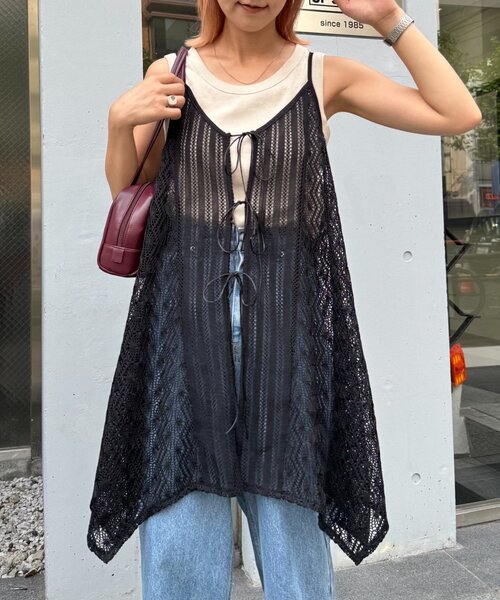 CIAOPANIC TYPY（チャオパニックティピー）の「2WAYイレギュラーヘムレースアソートキャミチュニック（タンクトップ・レディース・ブラック/ブラウン/ホワイト・ONE SIZE）」の22枚目の写真