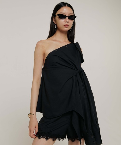 JOSE MOON（ジョゼムーン）の「OPEN COLLAR OVER SHIRT/オープンカラーオーバーシャツ（シャツ/ブラウス・レディース・ブラック/グレー/ピンク・FREE）」の2枚目の写真